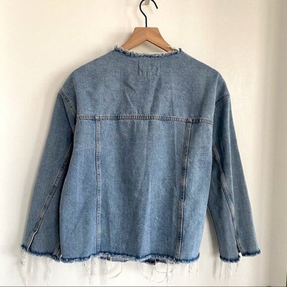 ZARA TRF Collarless Frayed Denim Jacket Size XS - Picture 12 of 14